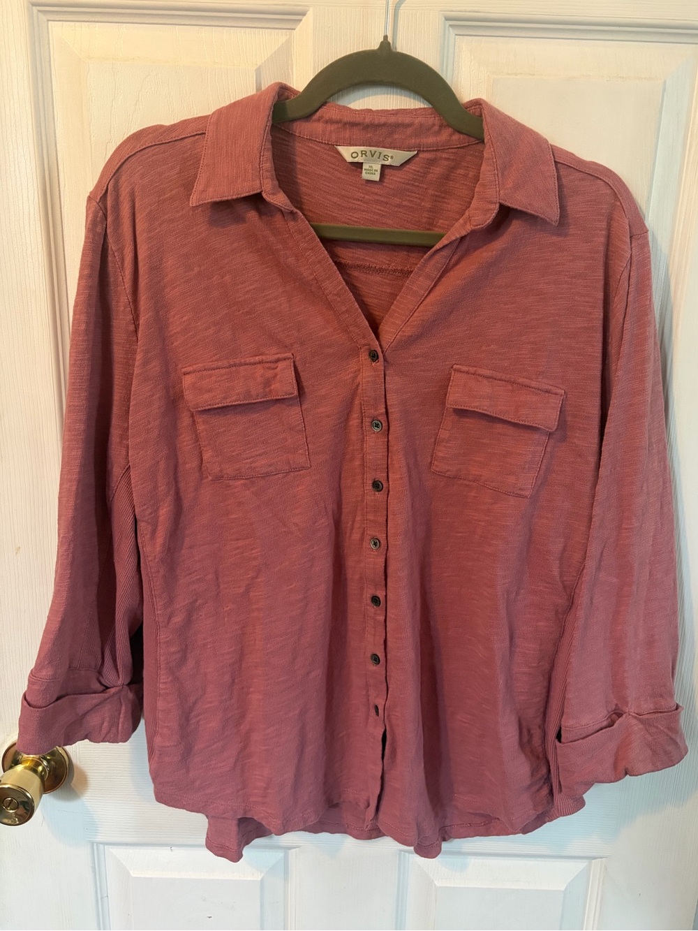 XL Orvis Women's Button-Down Shirt, 3-quarter length sleeves in Dusty Rose Mauve
